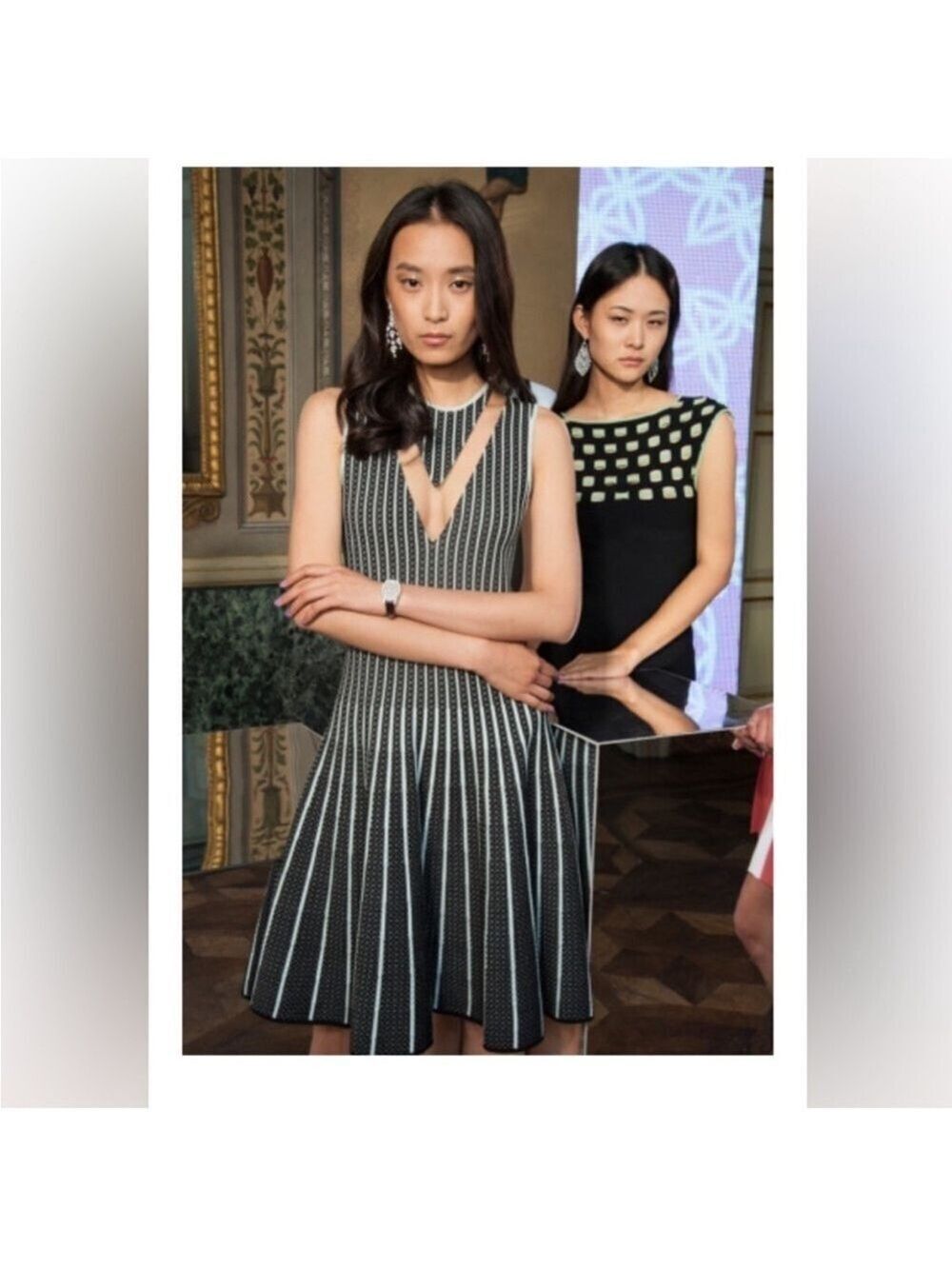 Elegant Black and White Striped Mini Dress